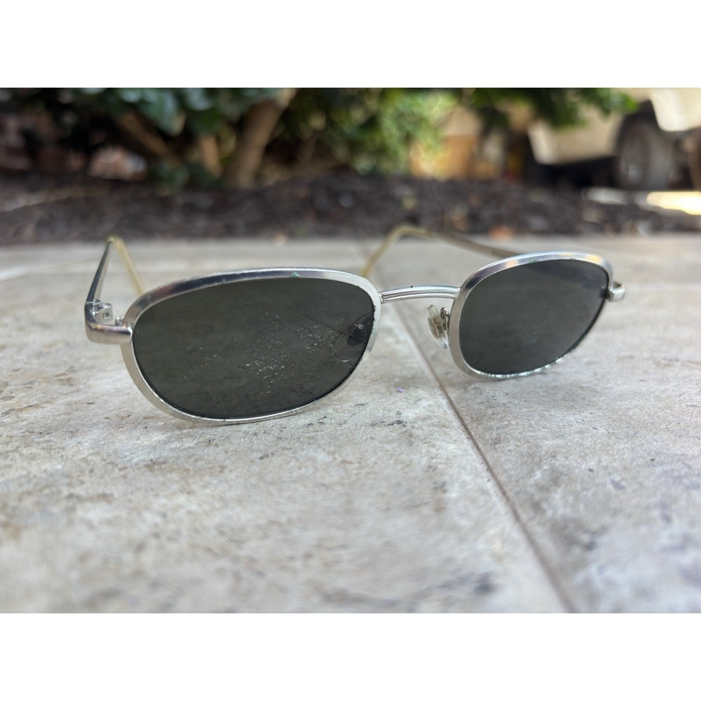 Vintage 90s Kenneth Cole⭐️Silver Metal Oval Sunglasses⭐️Y2K Wire Frame Gray Lens